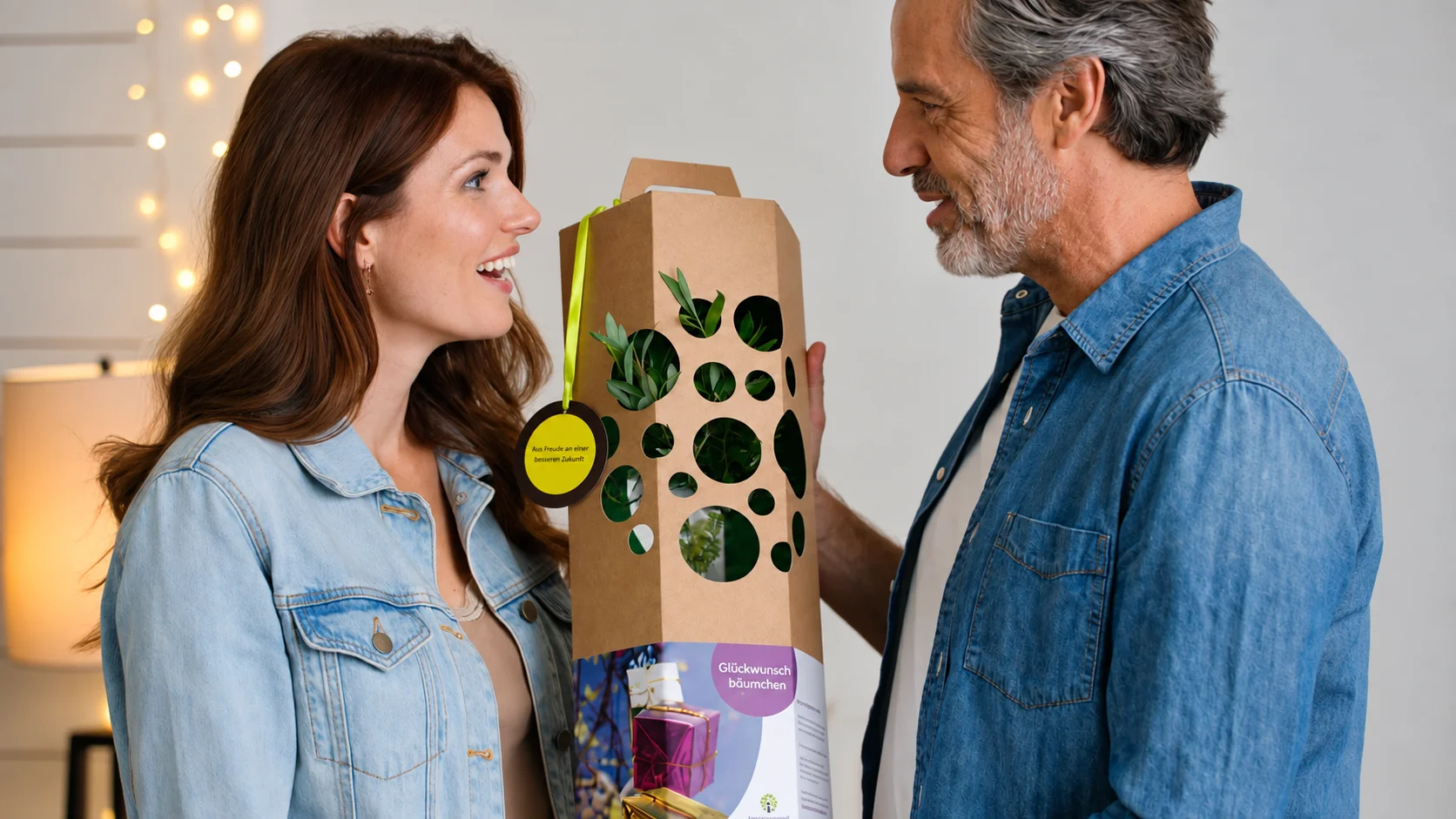 Mitarbeitergeschenk zu Weihnachten: Baum mit individueller Banderole im Corporate Design des Unternehmens